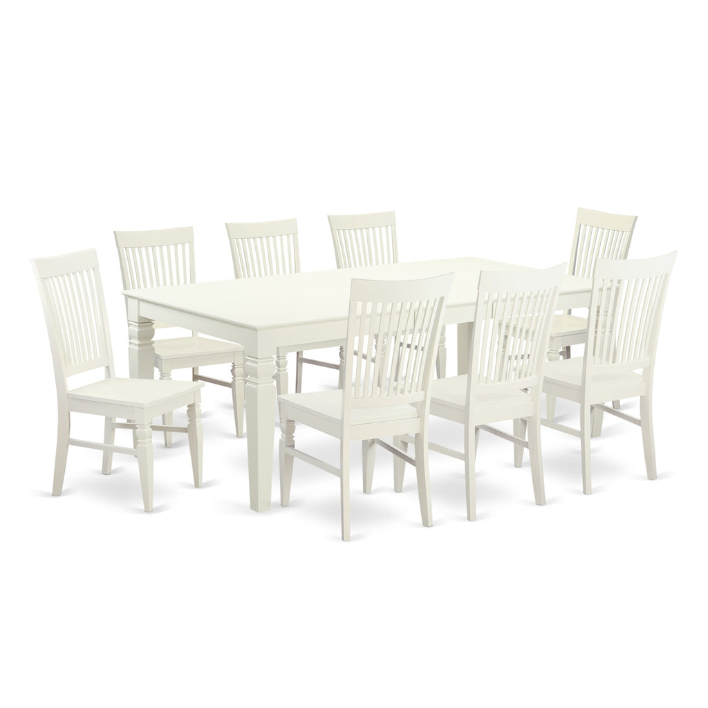 LGWE9-1WC-T Gather Haven 9-Piece Linen White Dining Ensemble with Leaf Table & 8 Chairs