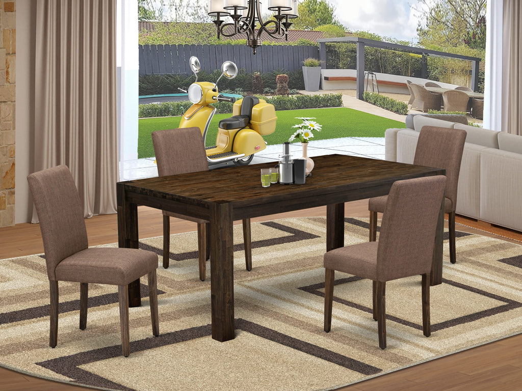 Kitchen Table Ensemble LMAB5-J2-50 Rustic Wood Dining Table & 4 Sable Linen Chairs Set, 40x72