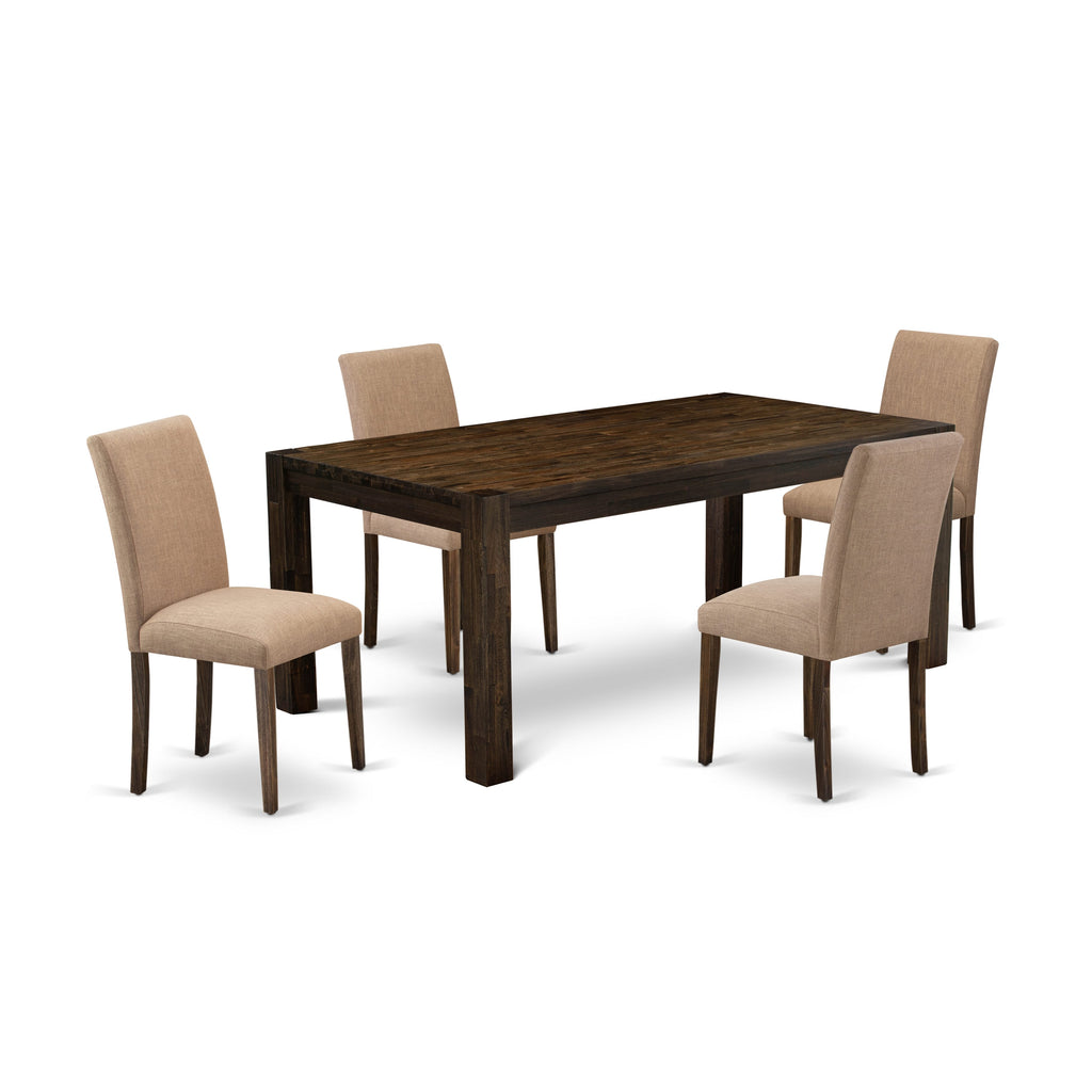 Kitchen Table Ensemble LMAB5-J2-50 Rustic Wood Dining Table & 4 Sable Linen Chairs Set, 40x72
