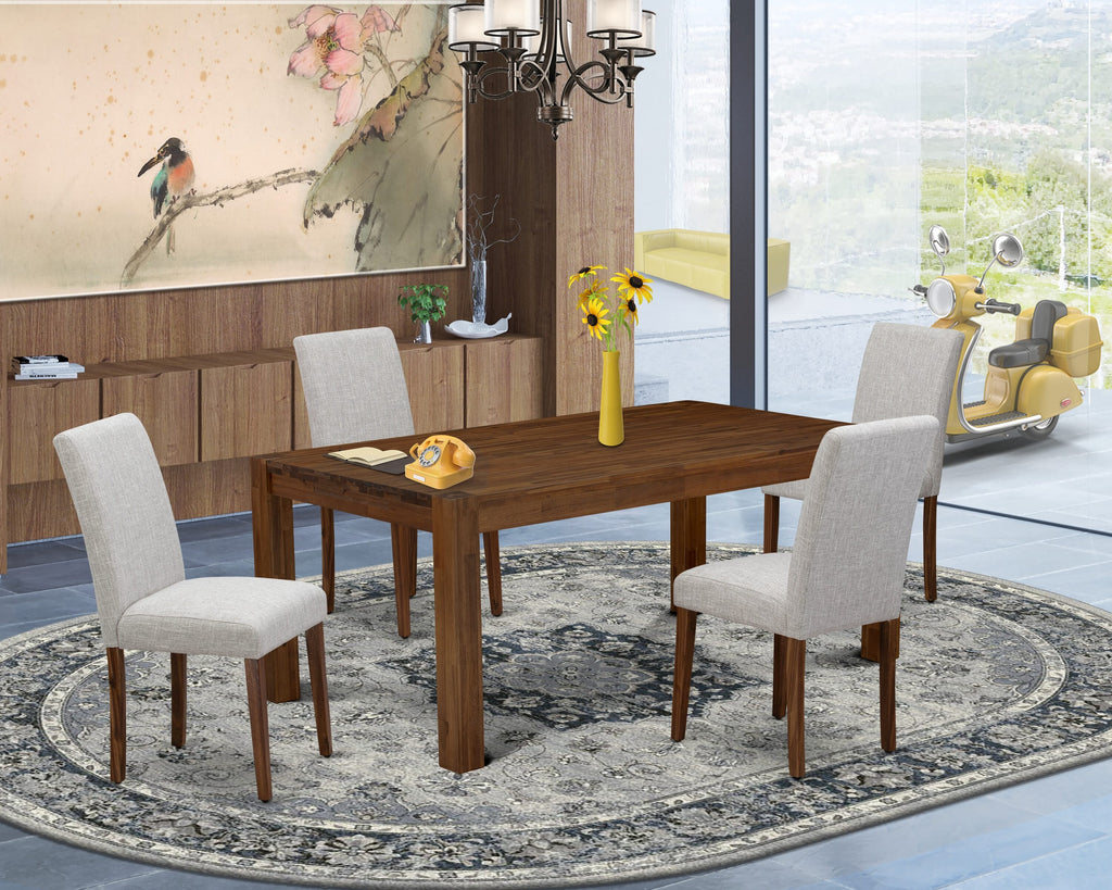 LMAB5-FV-N2 5-Piece Dining Set with Rectangular Rustic Table & 4 Doeskin Linen Parson Chairs, 40x72