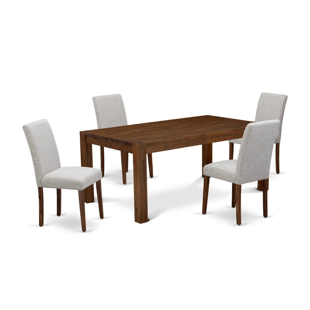 LMAB5-FV-N2 5-Piece Dining Set with Rectangular Rustic Table & 4 Doeskin Linen Parson Chairs, 40x72