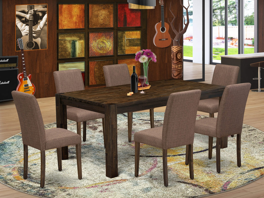 Fresh Ensemble LMAB7-O0-ZF 7-Piece Chic Dining Assembly with Rustic Rectangle Table & 6 Grey-Cream Seats, Vintage Finish