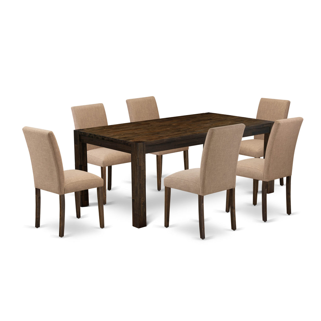Fresh Ensemble LMAB7-O0-ZF 7-Piece Chic Dining Assembly with Rustic Rectangle Table & 6 Grey-Cream Seats, Vintage Finish