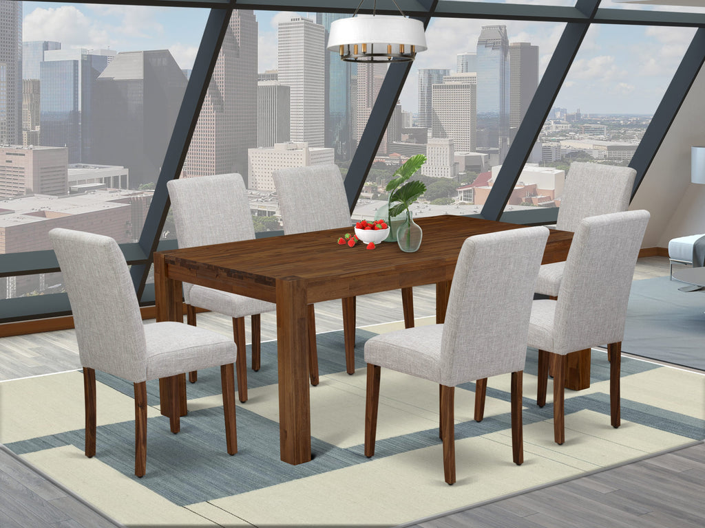 LMAB7-IH-V9 7 Piece Dining Ensemble with Rectangle Wood Table & 6 Linen Chairs, Natural Finish