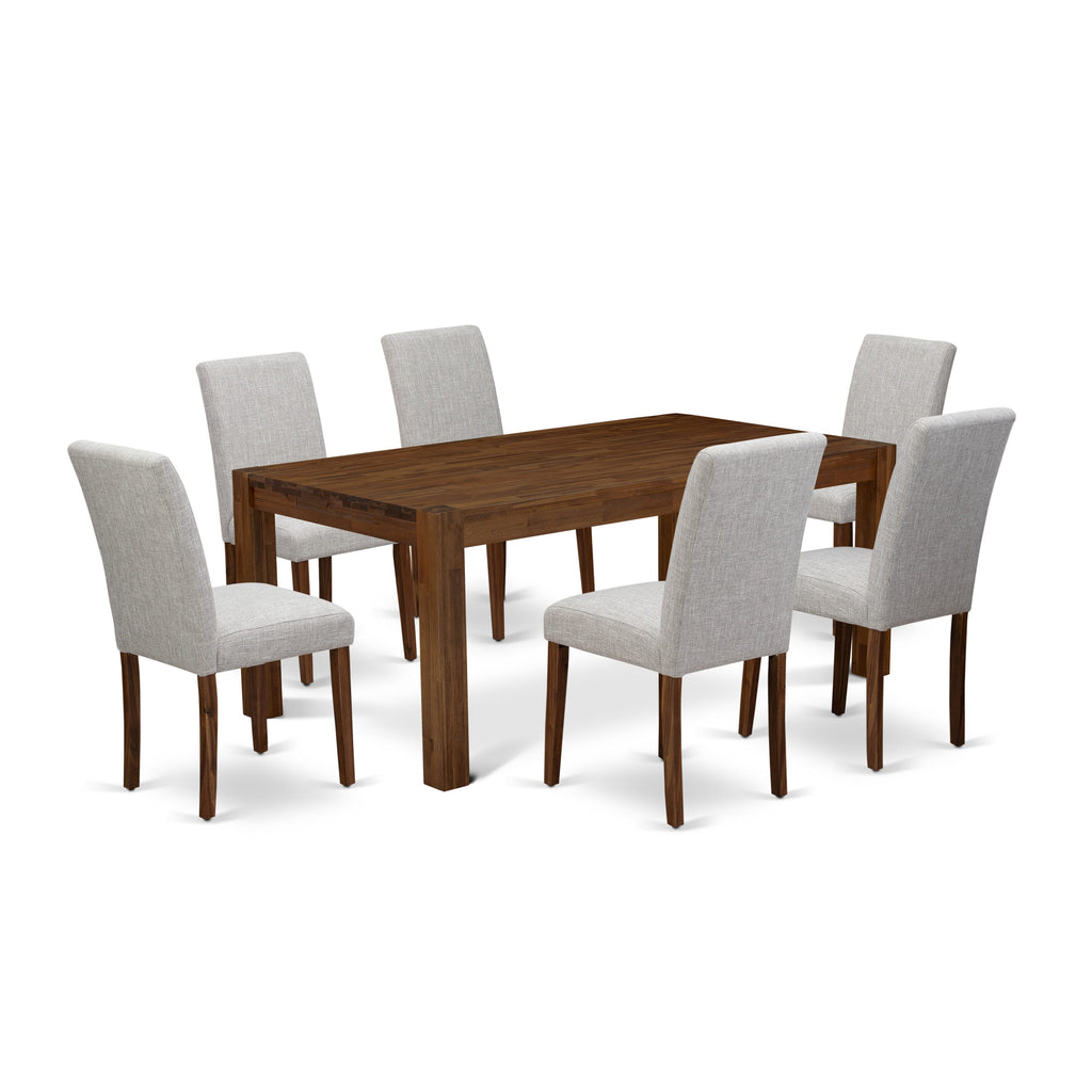 LMAB7-IH-V9 7 Piece Dining Ensemble with Rectangle Wood Table & 6 Linen Chairs, Natural Finish