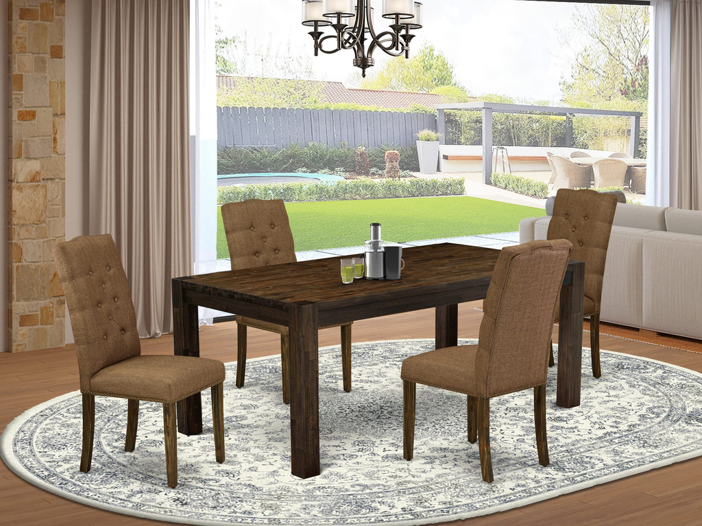 LMEL5-BY-9G 5-Piece Jacobean Dining Set with Rectangular Wood Table & 4 Upholstered Brown Chairs