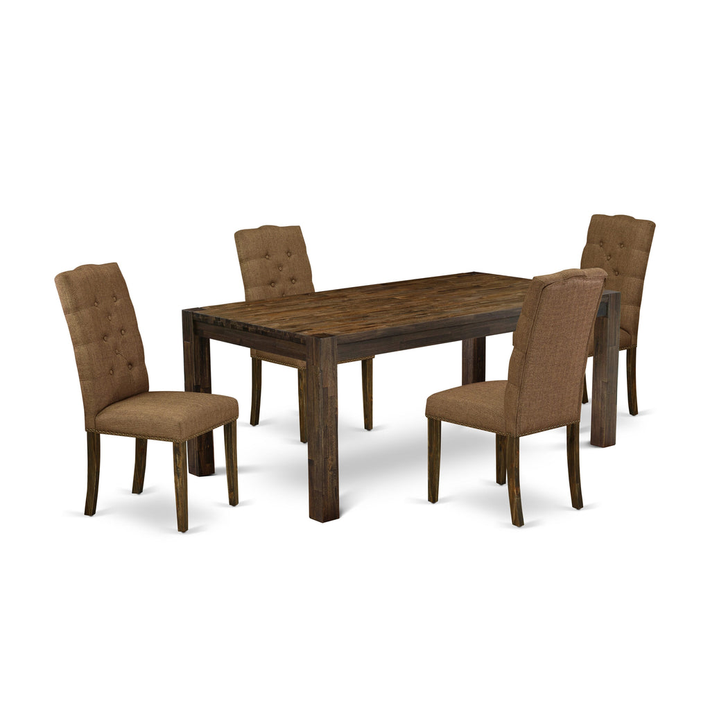 LMEL5-BY-9G 5-Piece Jacobean Dining Set with Rectangular Wood Table & 4 Upholstered Brown Chairs