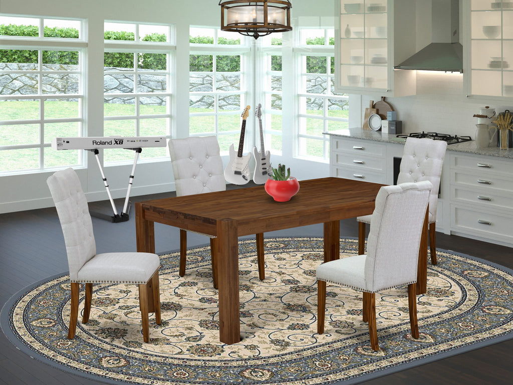 Rustic Rectangular Dining Set for 4 - Luxurious Gray Upholstered Chairs and 40x72 Inch Table (LMEL5-7M-6O)