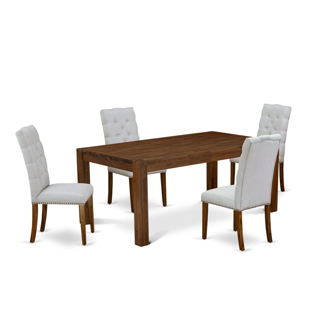 Rustic Rectangular Dining Set for 4 - Luxurious Gray Upholstered Chairs and 40x72 Inch Table (LMEL5-7M-6O)