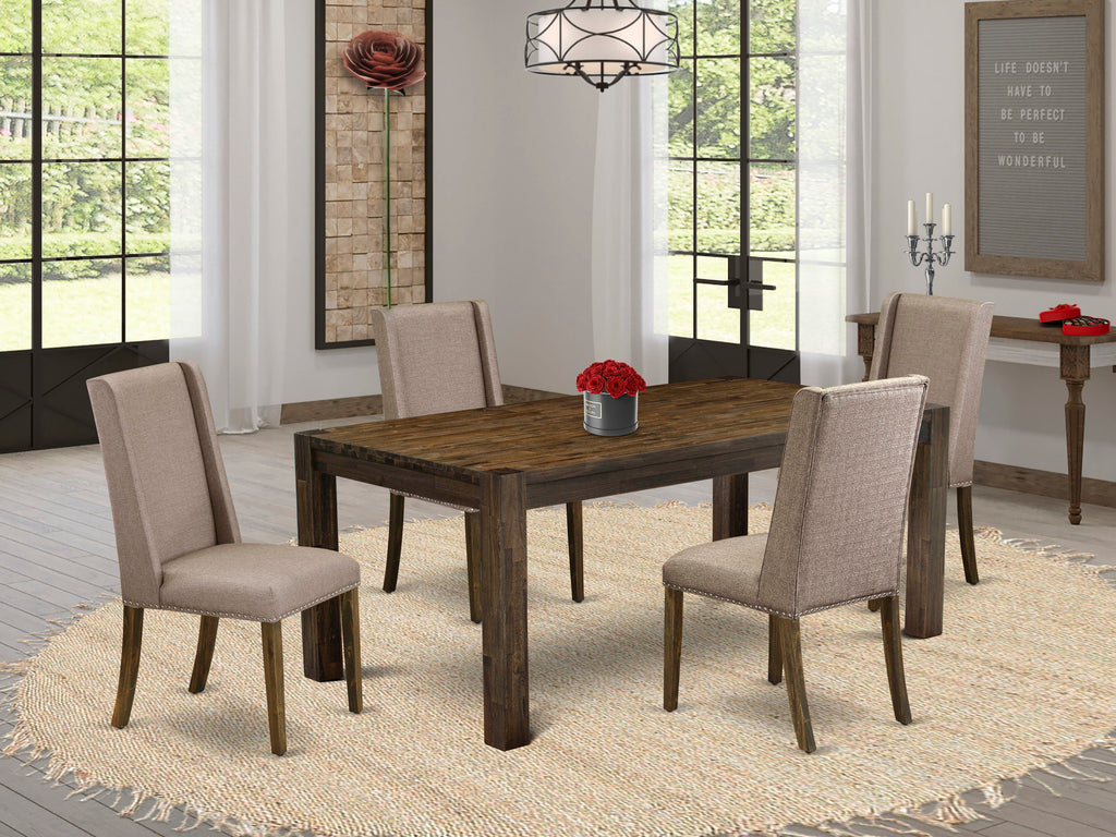 LMFL5-L1-PP 5-Piece Indoor Dining Collection with Rustic Wood Table & Upholstered Chairs Set for 4 in Jacobean Tone
