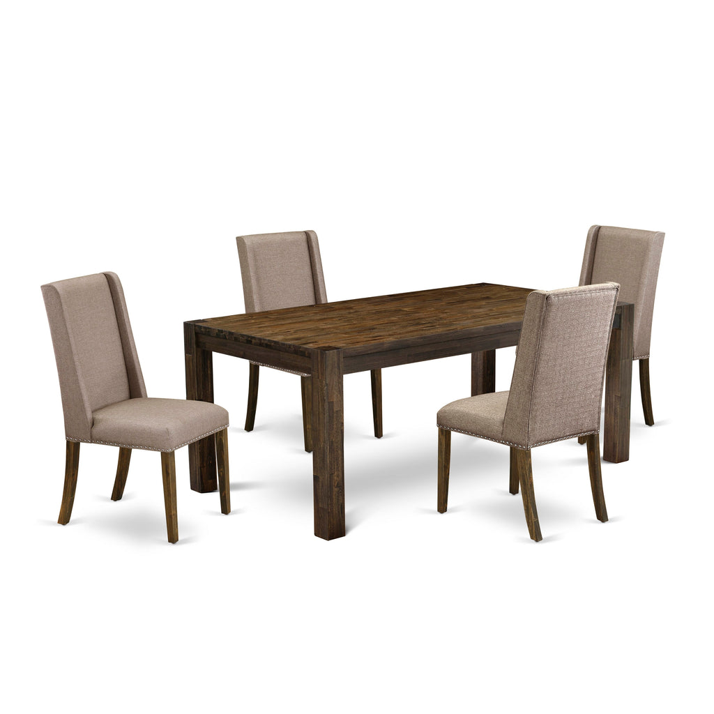 LMFL5-L1-PP 5-Piece Indoor Dining Collection with Rustic Wood Table & Upholstered Chairs Set for 4 in Jacobean Tone