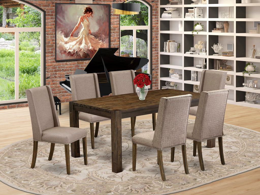 Decorative LMFL7-K9-DM Kitchen Dining Ensemble - Includes Rustic Wooden Table & 6 Linen Chairs, 40x72