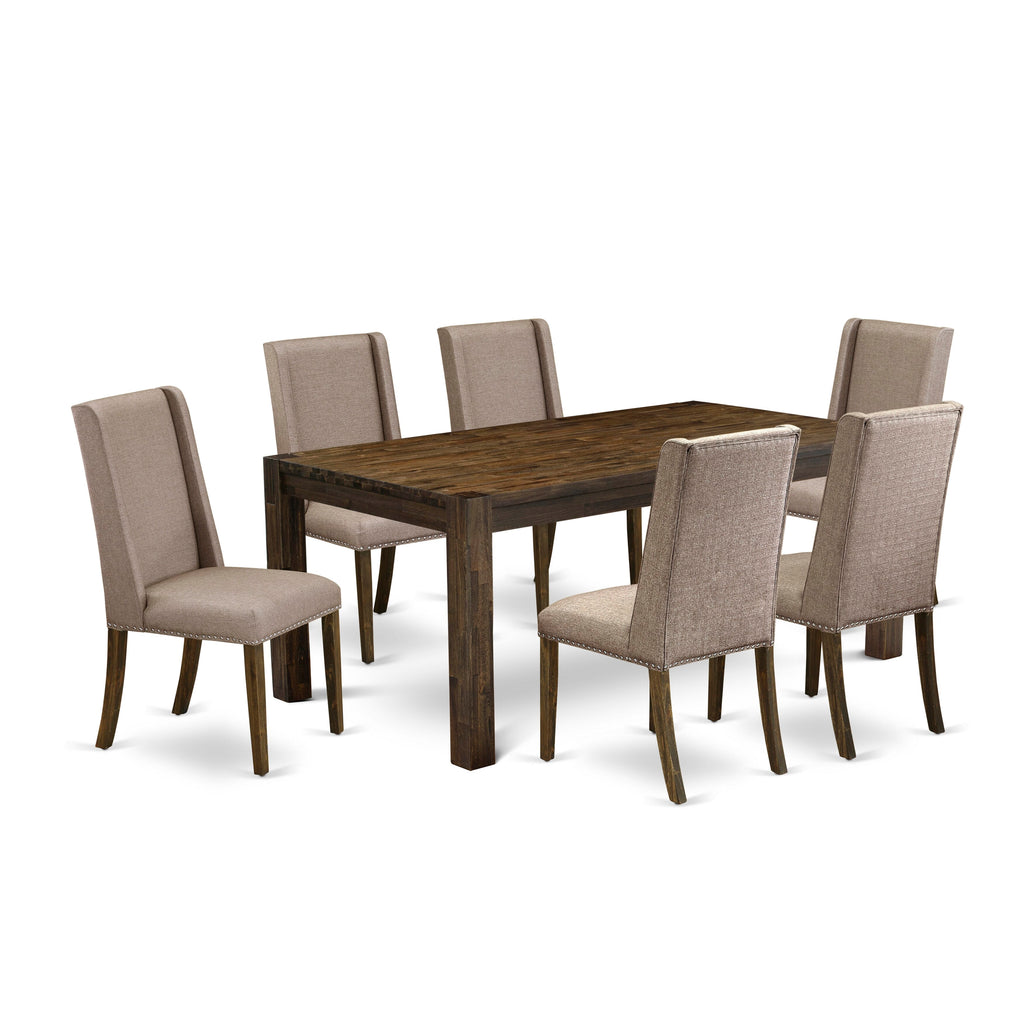 Decorative LMFL7-K9-DM Kitchen Dining Ensemble - Includes Rustic Wooden Table & 6 Linen Chairs, 40x72
