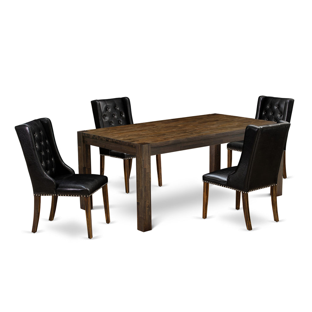 Modern 5 Pc Dining Collection LMFO5-3W-VK Classic Wood Table & 4 Luxe Black Faux Leather Seats