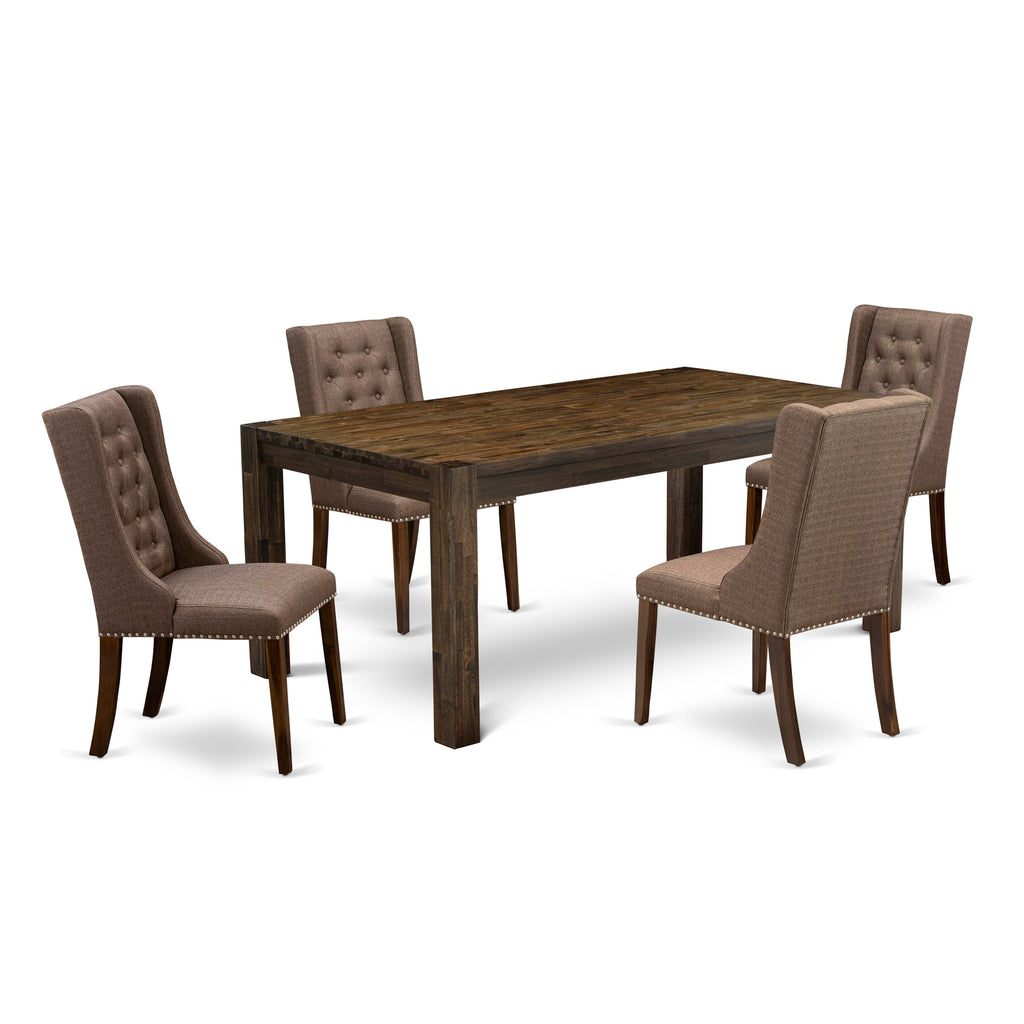LMFO5-CP-AJ Elegant 5-Piece Dining Ensemble Rectangle Wooden Table & 4 Upholstered Seats, Walnut Finish