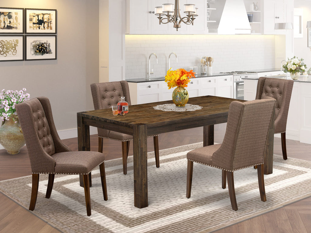 LMFO5-CP-AJ Elegant 5-Piece Dining Ensemble Rectangle Wooden Table & 4 Upholstered Seats, Walnut Finish