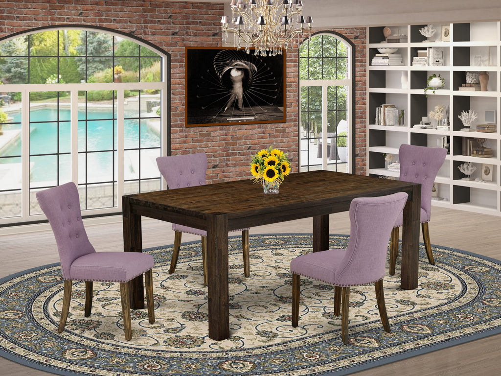 LMGA5-B8-TX 5-Piece Dining Ensemble Rectangular Wood Table & Linen Upholstered Chairs Set
