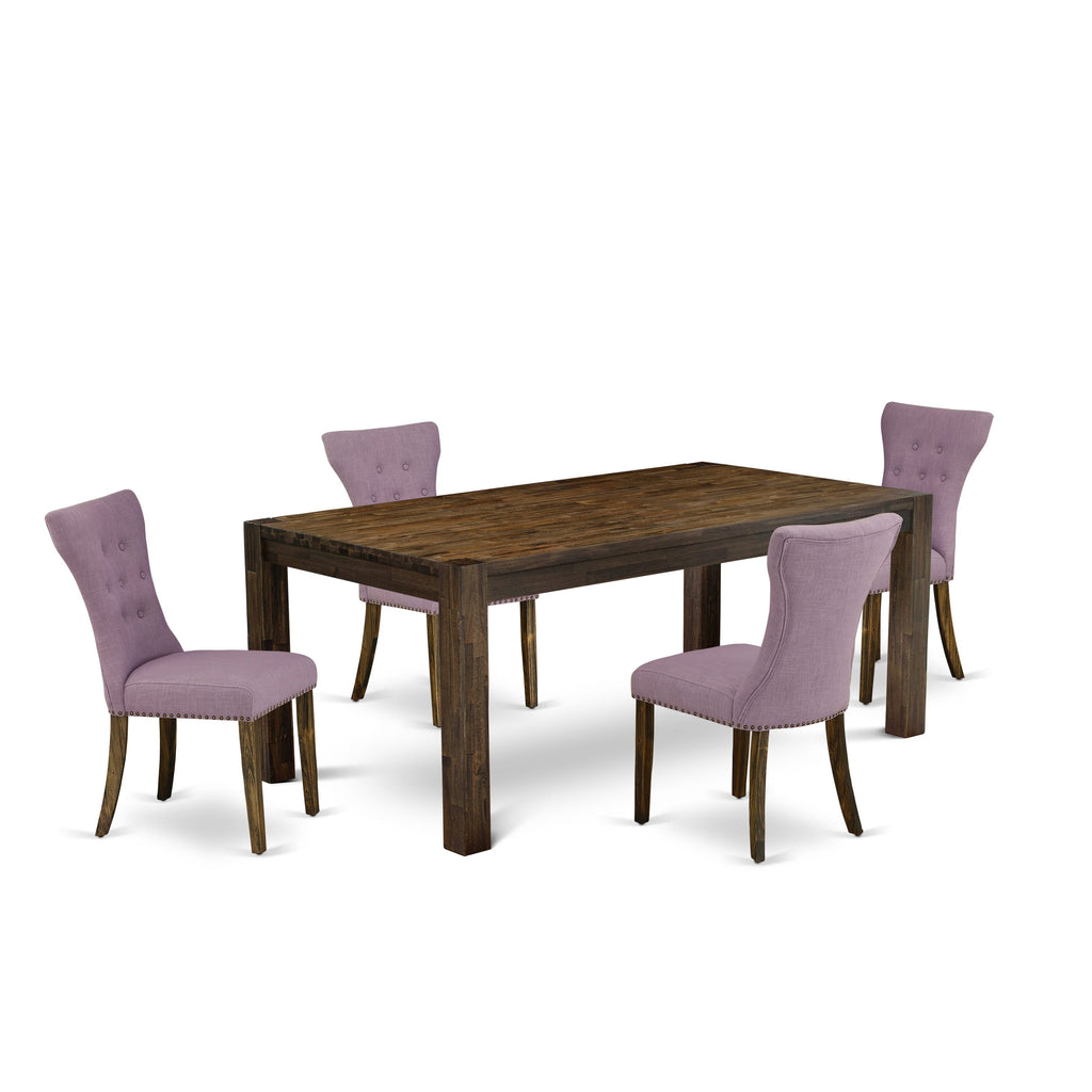 LMGA5-B8-TX 5-Piece Dining Ensemble Rectangular Wood Table & Linen Upholstered Chairs Set