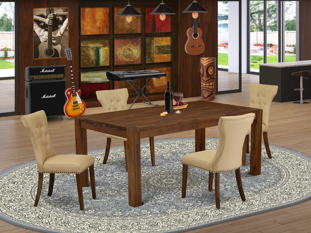 LMGA5-CZ-AS Cozy 5-Piece Dining Set with Rustic Rectangular Table and Comfortable Linen Chairs, 40x72