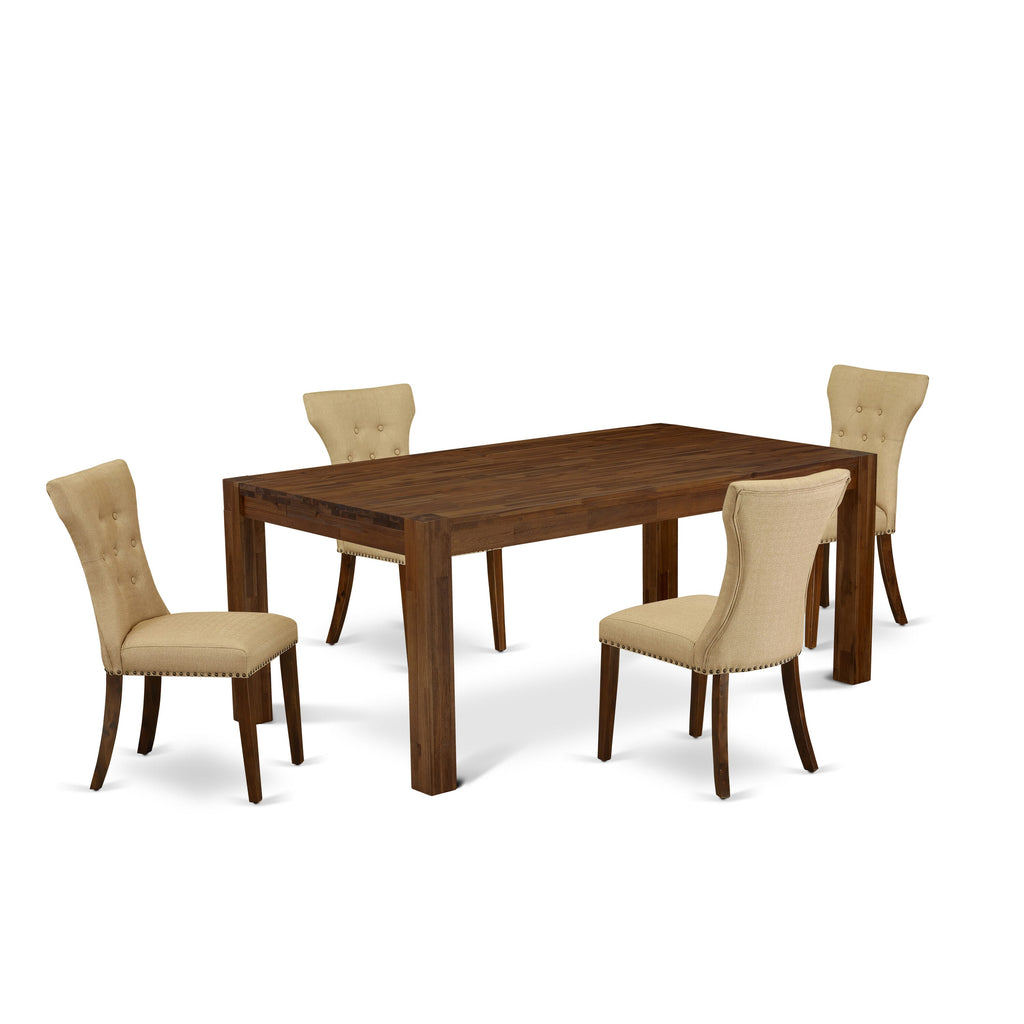 LMGA5-CZ-AS Cozy 5-Piece Dining Set with Rustic Rectangular Table and Comfortable Linen Chairs, 40x72