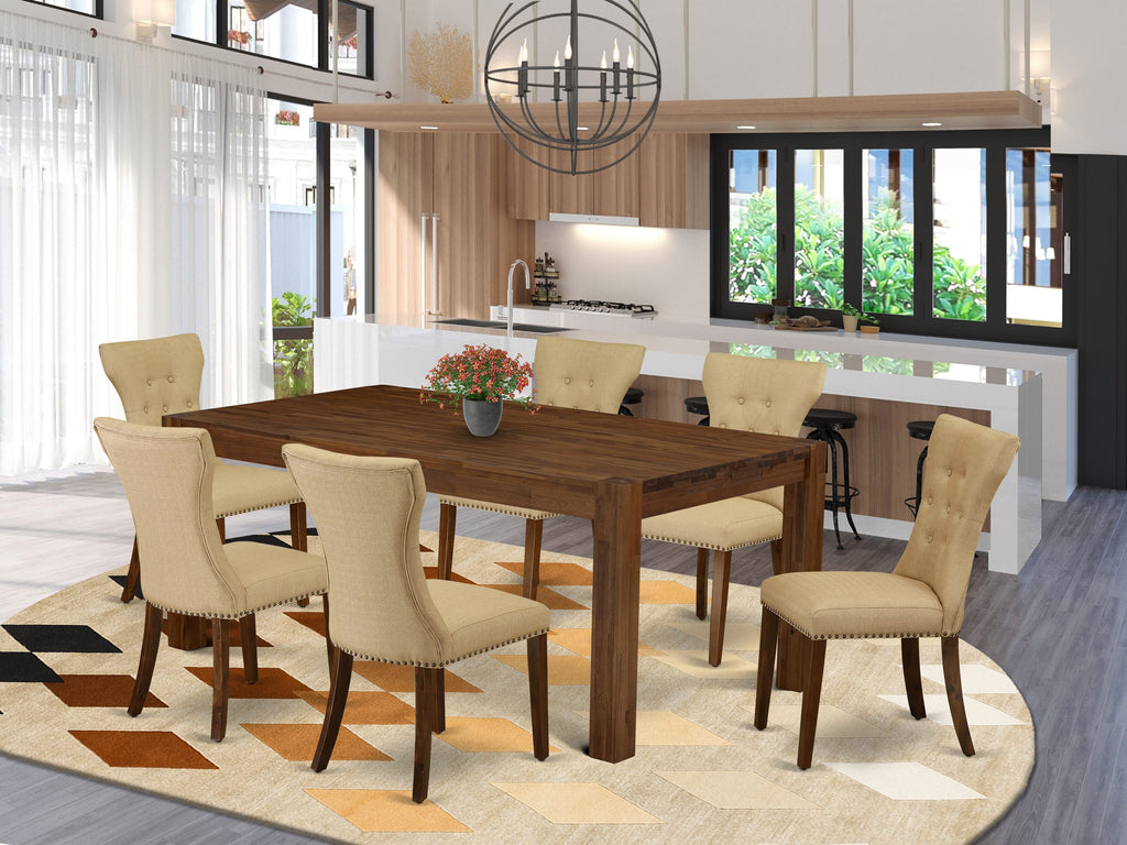 LMGA7-QP-PW 7 Piece Set Rustic Rectangular Table & 6 Brown Linen Chairs, 40x72 Walnut Elegance
