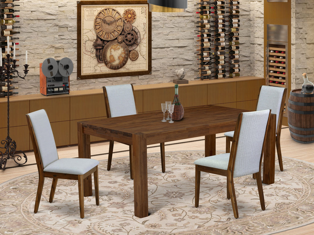 LMLA5-HM-RH 5 Piece Dining Set with Rustic Wood Table & 4 Grey Linen Chairs, Elegant 40x72, Walnut