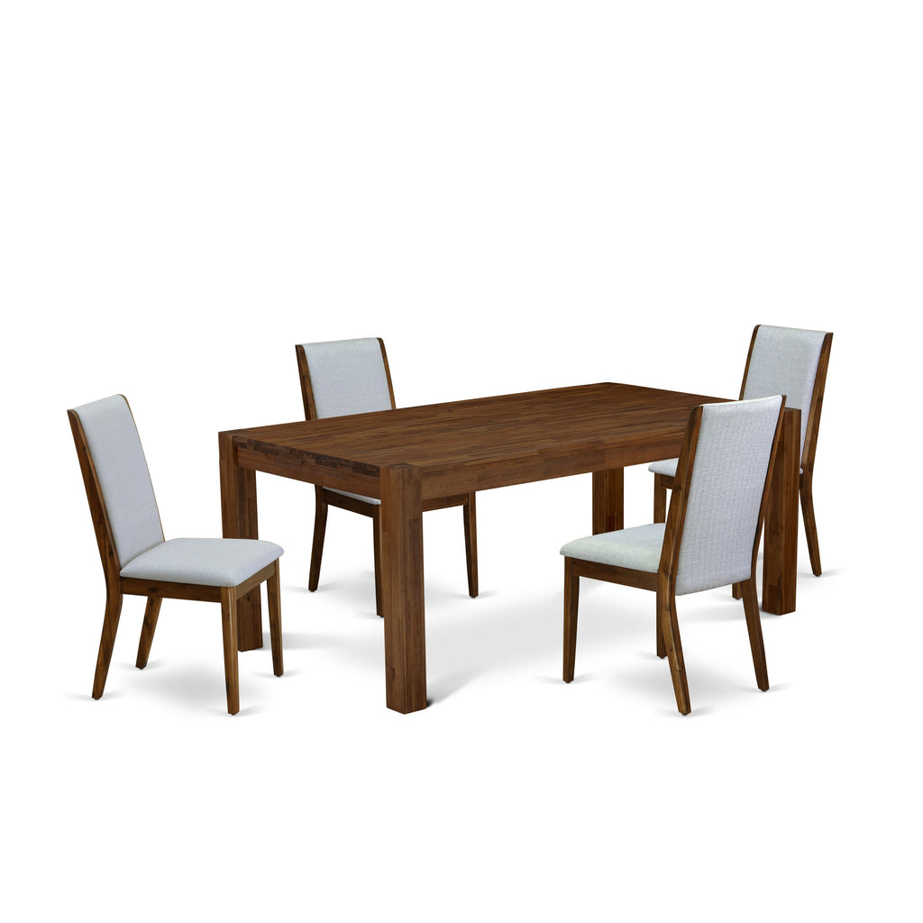 LMLA5-HM-RH 5 Piece Dining Set with Rustic Wood Table & 4 Grey Linen Chairs, Elegant 40x72, Walnut