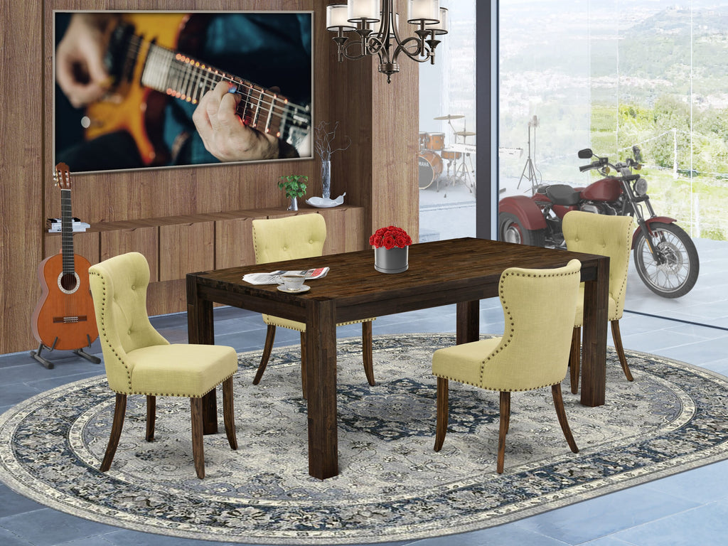 LMSI5-57-N7 Premium 5-Piece Dining Set with Rectangular Rustic Table & Linen Upholstered Chairs