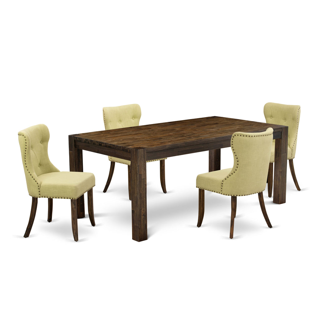 LMSI5-57-N7 Premium 5-Piece Dining Set with Rectangular Rustic Table & Linen Upholstered Chairs