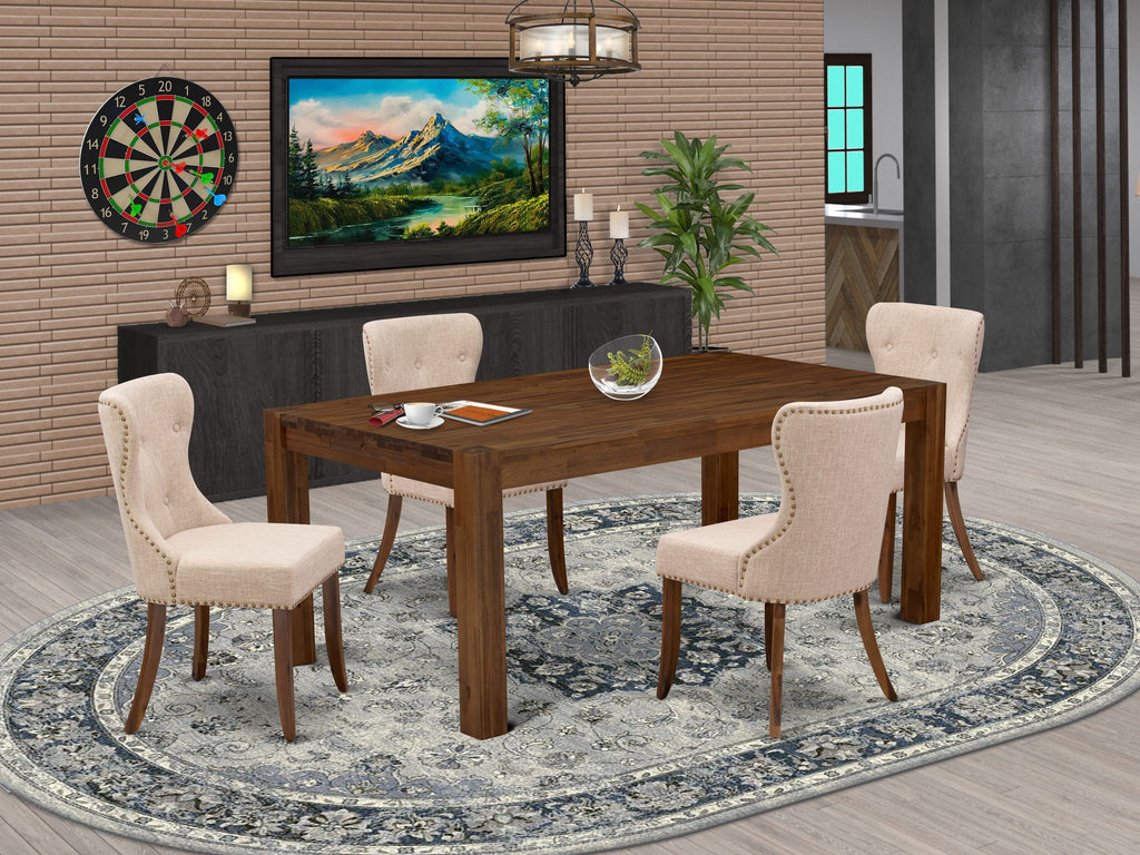 LMSI5-MI-CL 5-Piece Walnut Dining Set with Rectangle Table & Light Tan Linen Chairs