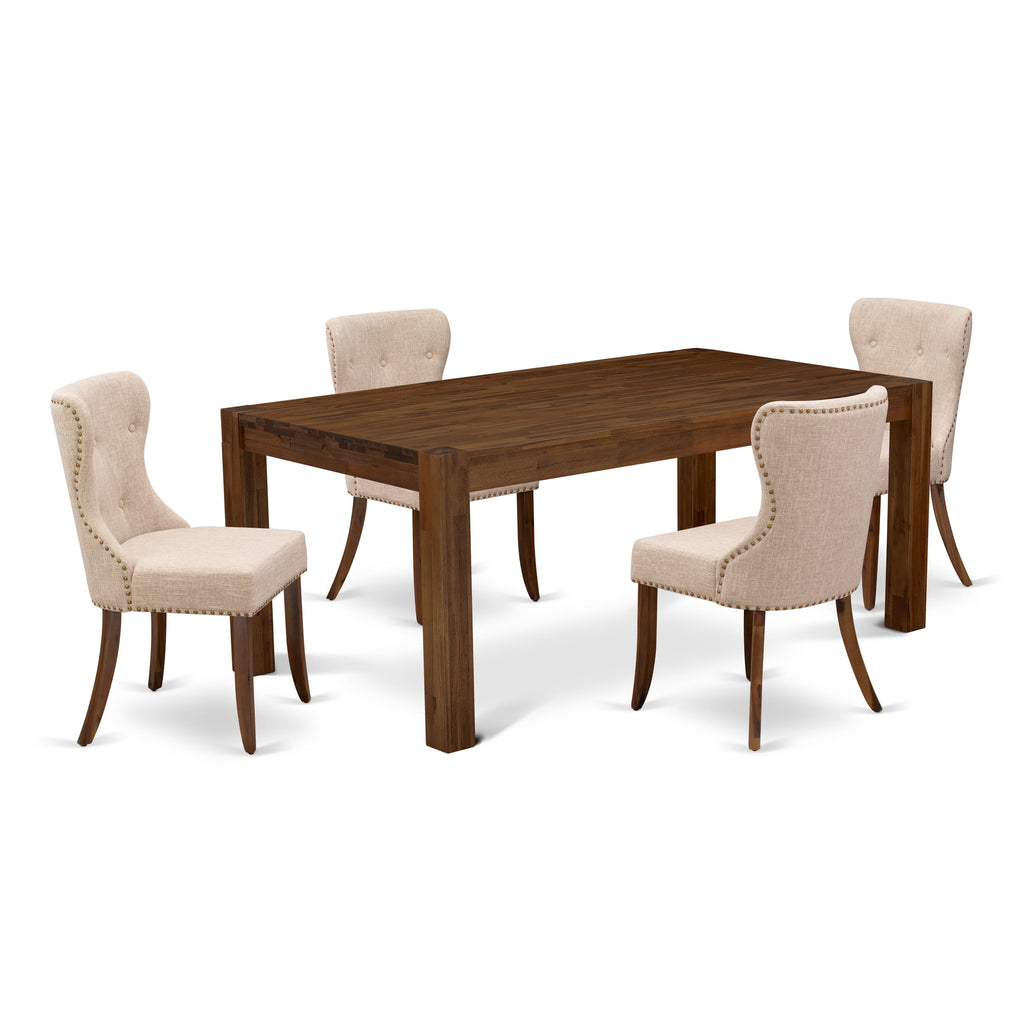 LMSI5-MI-CL 5-Piece Walnut Dining Set with Rectangle Table & Light Tan Linen Chairs