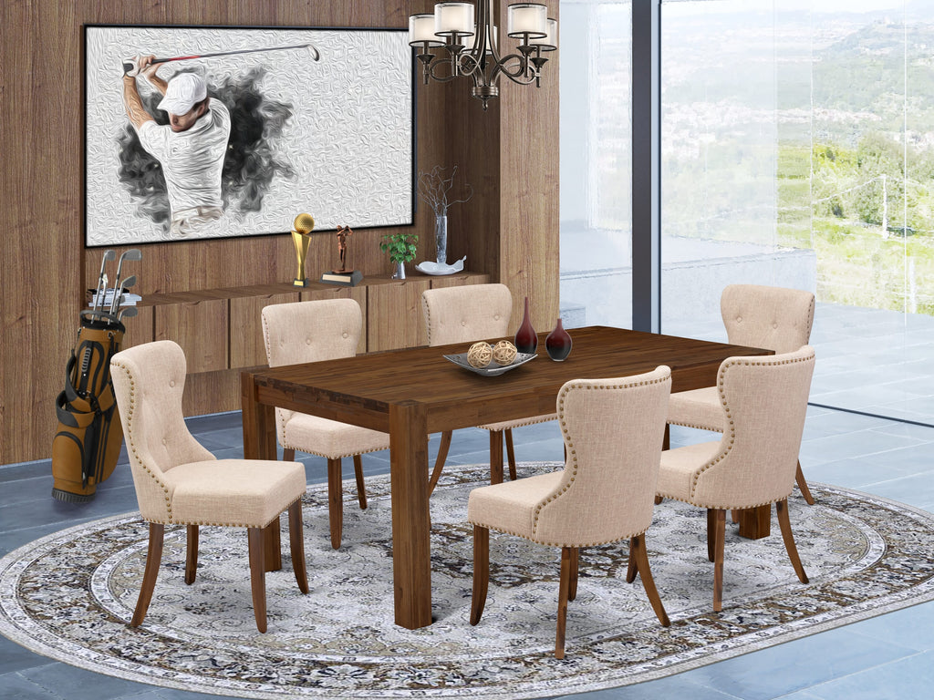 LMSI7-DP-1W - 7 Piece Dining Set Featuring 40x72 Walnut Table with 6 Beige Fabric Chairs