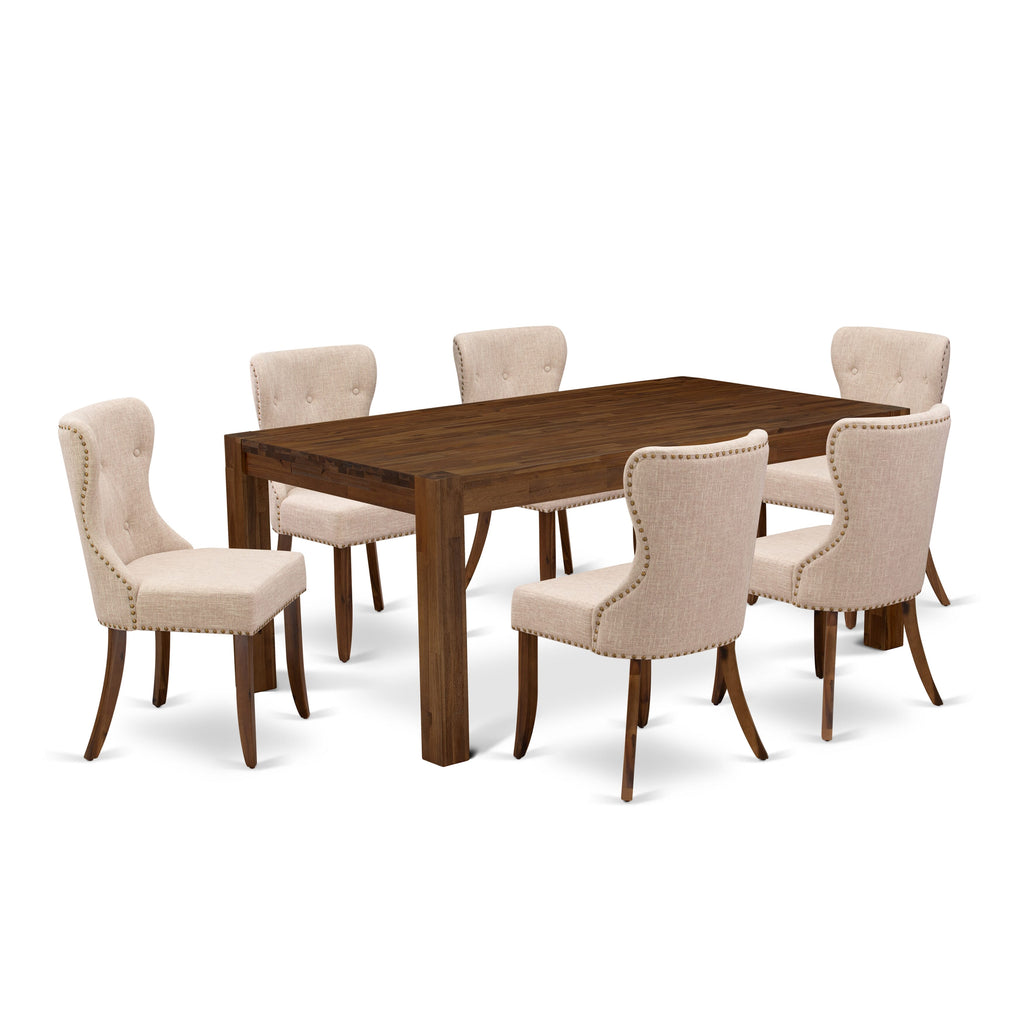 LMSI7-DP-1W - 7 Piece Dining Set Featuring 40x72 Walnut Table with 6 Beige Fabric Chairs