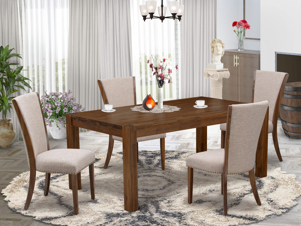 LMVE5-GX-JJ 5-Piece Dining Ensemble Rectangular Wood Table & Linen Tan Chairs, 40x72 Walnut
