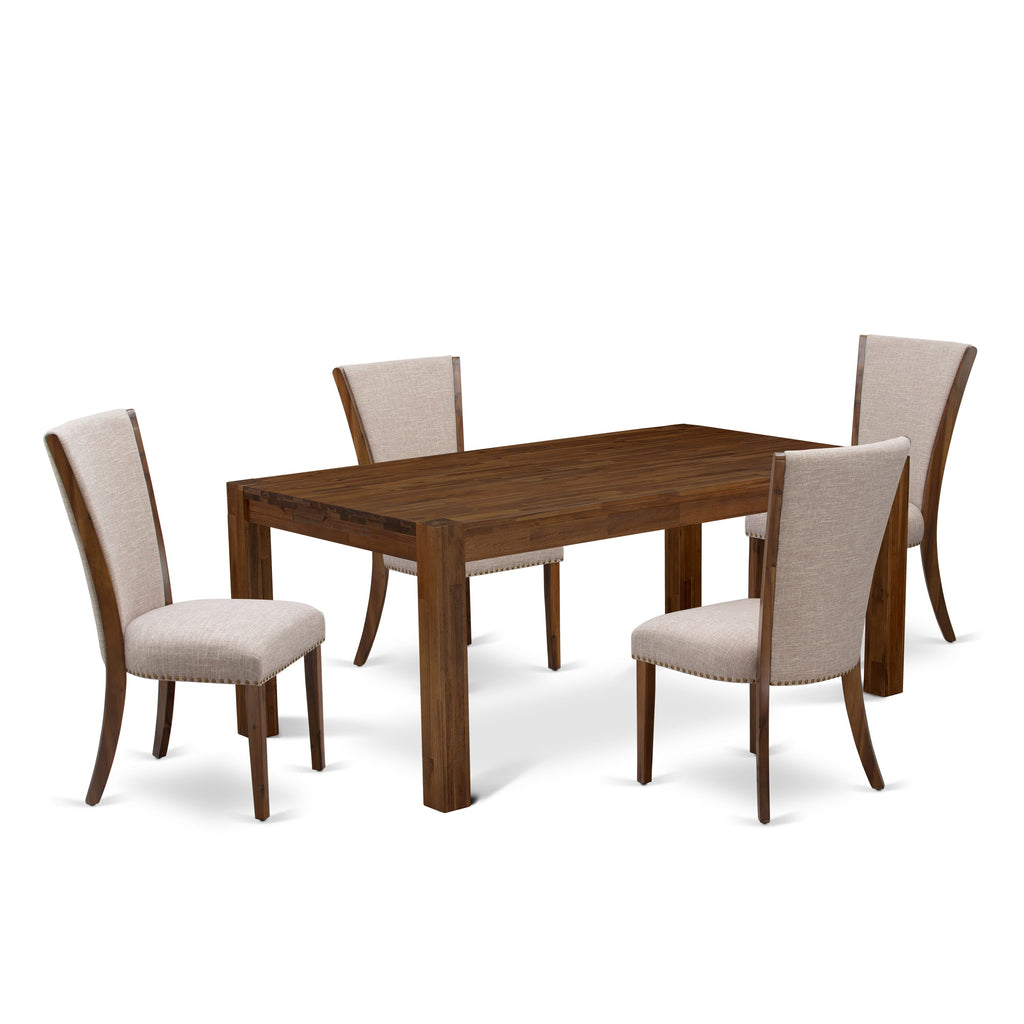LMVE5-GX-JJ 5-Piece Dining Ensemble Rectangular Wood Table & Linen Tan Chairs, 40x72 Walnut