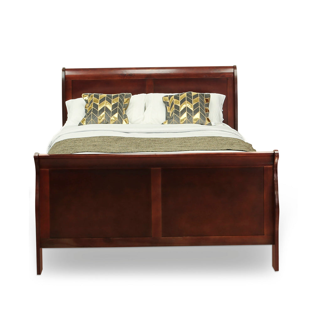 LP03-QIEBYV Lavish Louis Queen Bed in Rich Walnut Finish - Elegance Redefined
