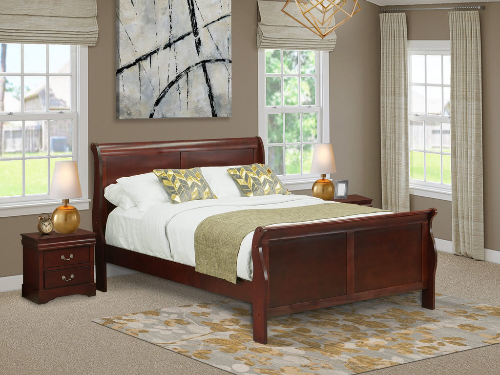 LP03-7903BJ Elegant Walnut Queen Bedroom Suite Including Bed & Nightstands Trio