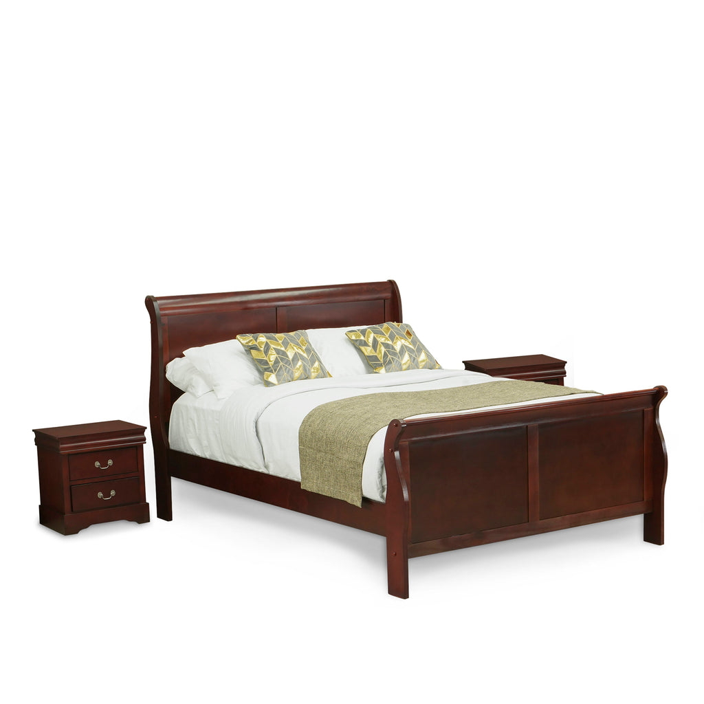 LP03-7903BJ Elegant Walnut Queen Bedroom Suite Including Bed & Nightstands Trio