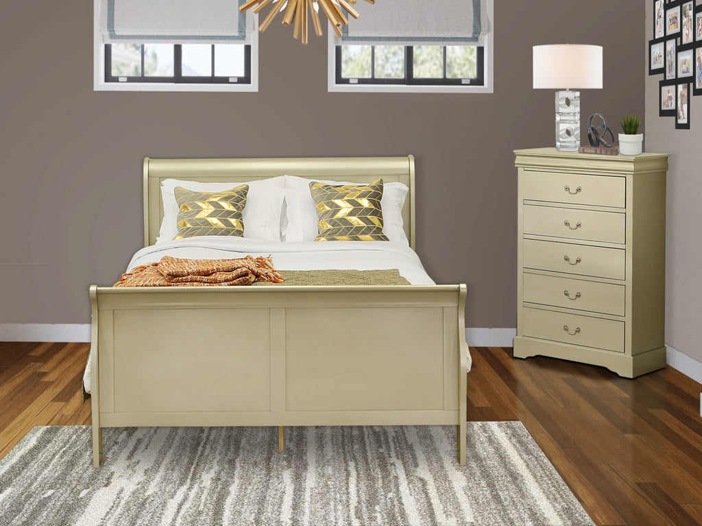 LP04-1NPG06 Elegant 2-Piece Bedroom Ensemble with Queen Metallic Bed and Chest in Gold Finish