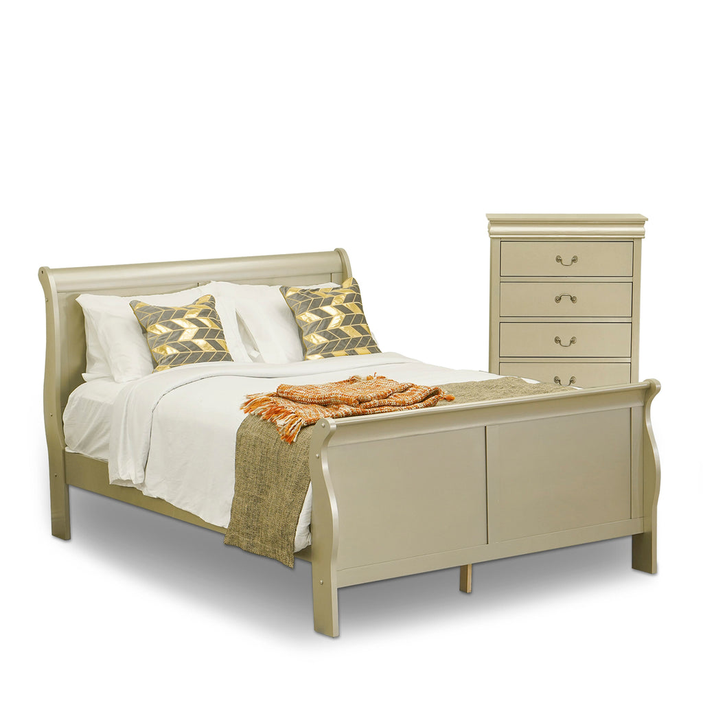 LP04-1NPG06 Elegant 2-Piece Bedroom Ensemble with Queen Metallic Bed and Chest in Gold Finish