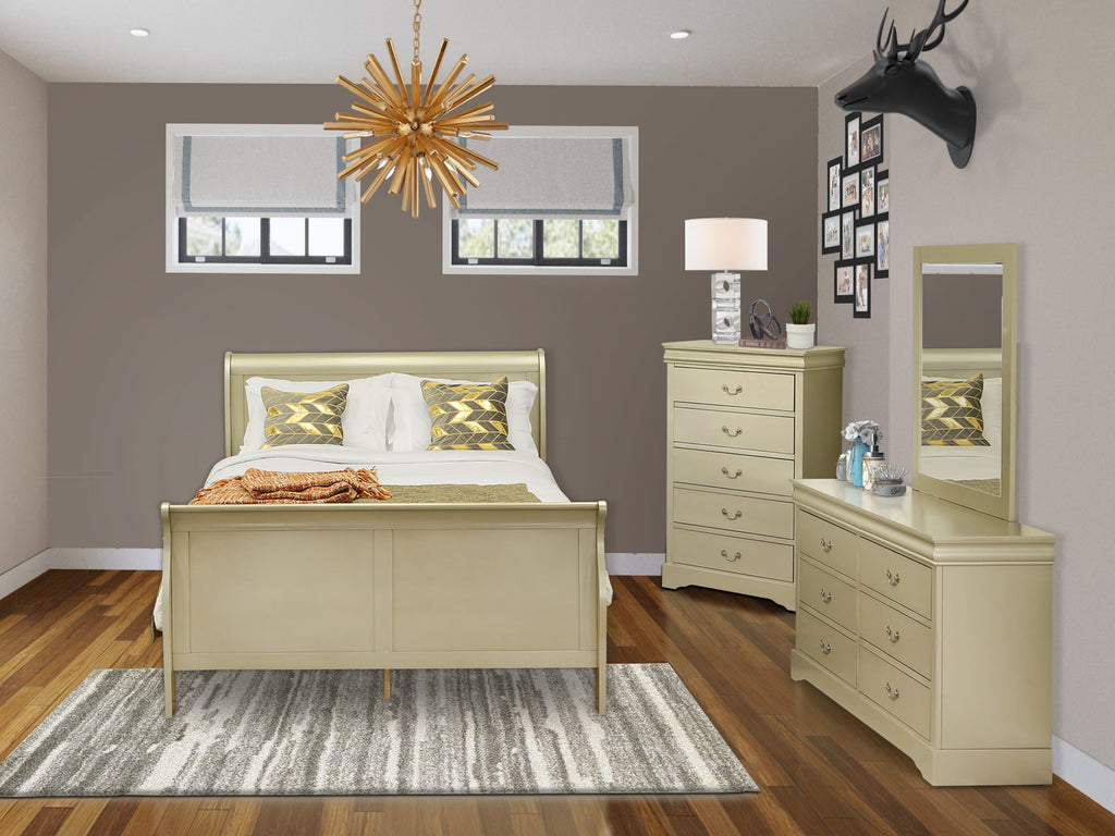 LP04-TTHL8R Gorgeous Metallic Gold 4-Piece Queen Bedroom Ensemble with Mirror-Dresser Set