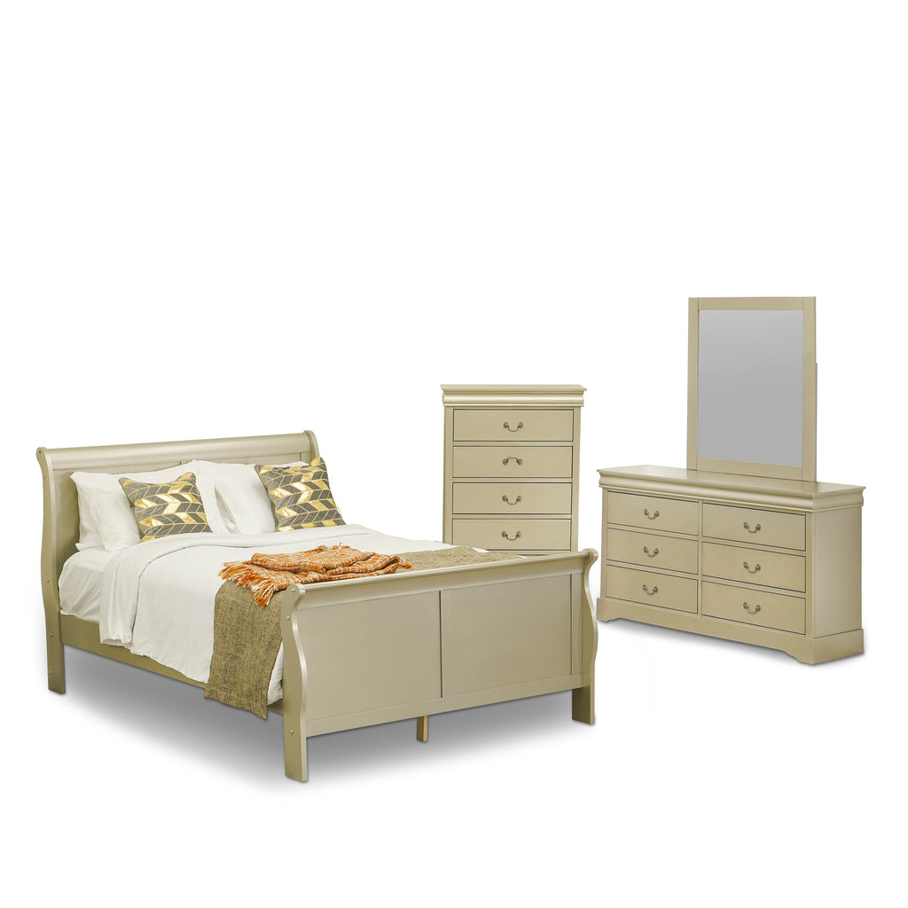 LP04-TTHL8R Gorgeous Metallic Gold 4-Piece Queen Bedroom Ensemble with Mirror-Dresser Set