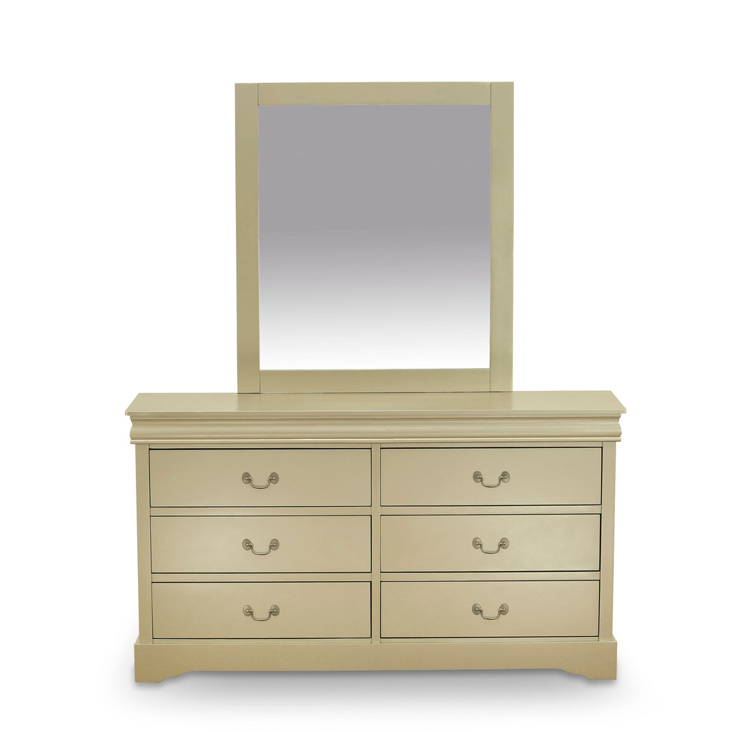 LP2-0R Elegant Walnut Finish Louis Philippe Style Mirror and Dresser Combination
