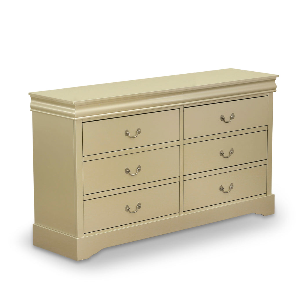 LP04-CBB396 Glamorous Metallic Gold Queen Bedroom Ensemble with Bed, Mirror-Decked Dresser & More