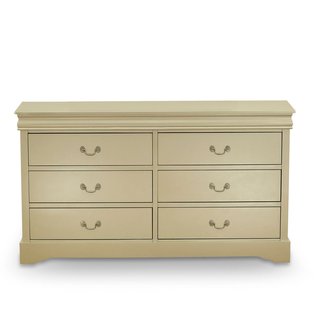 LP04-CBB396 Glamorous Metallic Gold Queen Bedroom Ensemble with Bed, Mirror-Decked Dresser & More