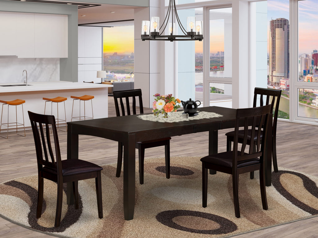 LYAN5-920-BW 5 Pc Set Rectangular Table w/Butterfly Extension + 4 Faux Leather Chairs, Cappuccino 36x66