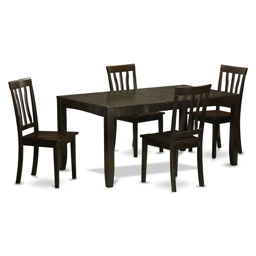 LYAN5-U20-F 5 Piece Dining Set with Butterfly Leaf Table and 4 Wooden Chairs for Kitchen Spaces, 36x66 Inch, Cappuccino