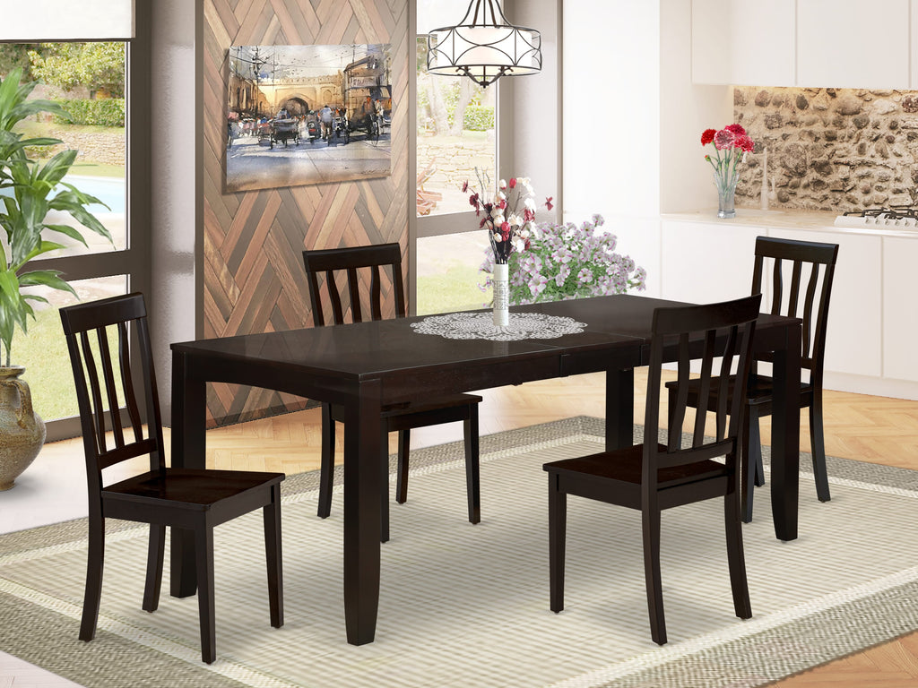 LYAN5-U20-F 5 Piece Dining Set with Butterfly Leaf Table and 4 Wooden Chairs for Kitchen Spaces, 36x66 Inch, Cappuccino