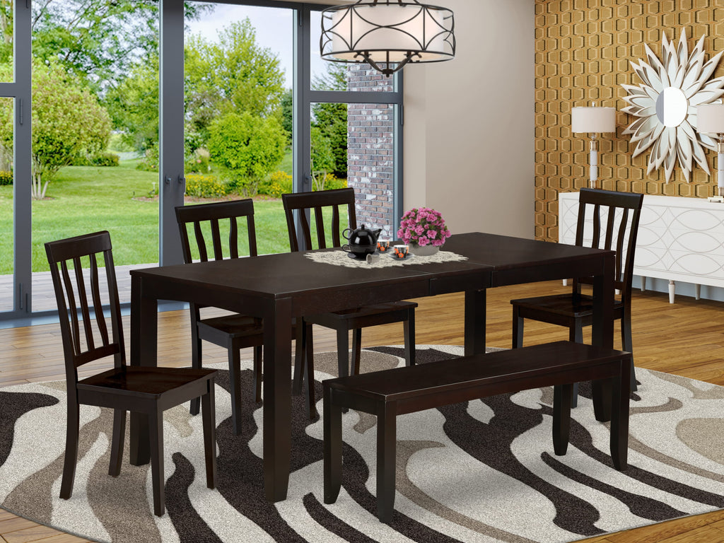 Exquisite Dining Ensemble LYAN6-3M9-Z 6-Piece Set with Extendable Table, 4 Chairs & Bench