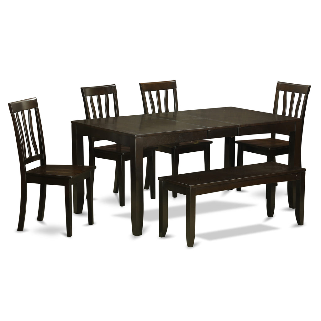 Exquisite Dining Ensemble LYAN6-3M9-Z 6-Piece Set with Extendable Table, 4 Chairs & Bench